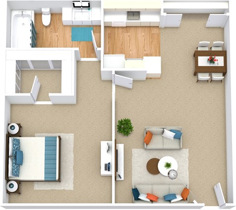 Floor plan for 1 bed, 1 bath, 541 sqft